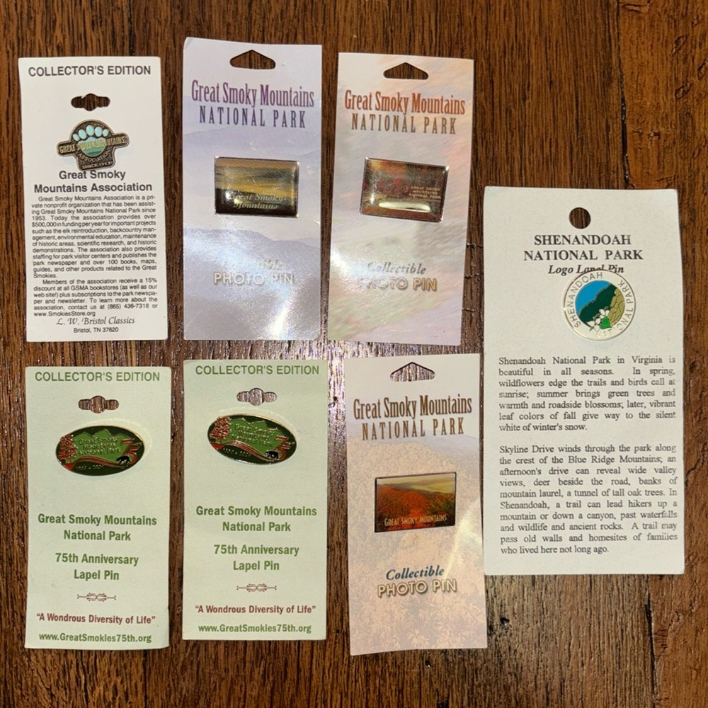 Bundle of Great Smoky Mountains National Park Collector Pins 7 pins